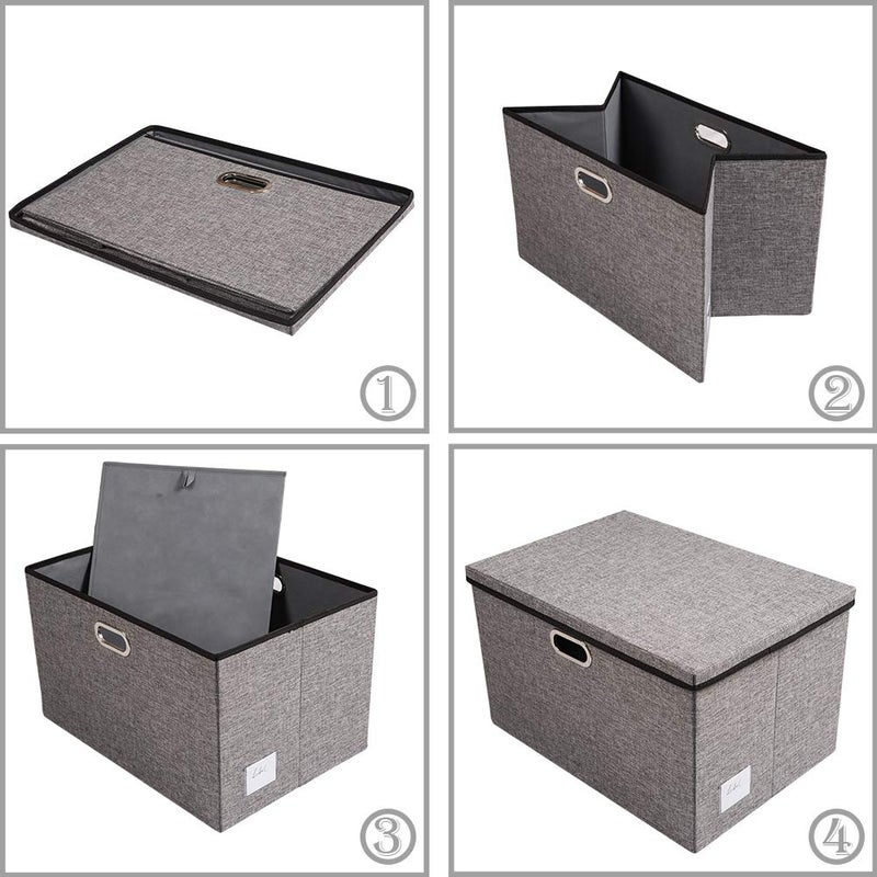 PRANDOM Extra Large Collapsible Storage Bins with Lids [3-Pack] Linen Fabric Foldable Storage Baskets Boxes Organizer Containers Cube with Cover for Bedroom Closet Office Nursery (22.8x15.75x13.8) - Image 5